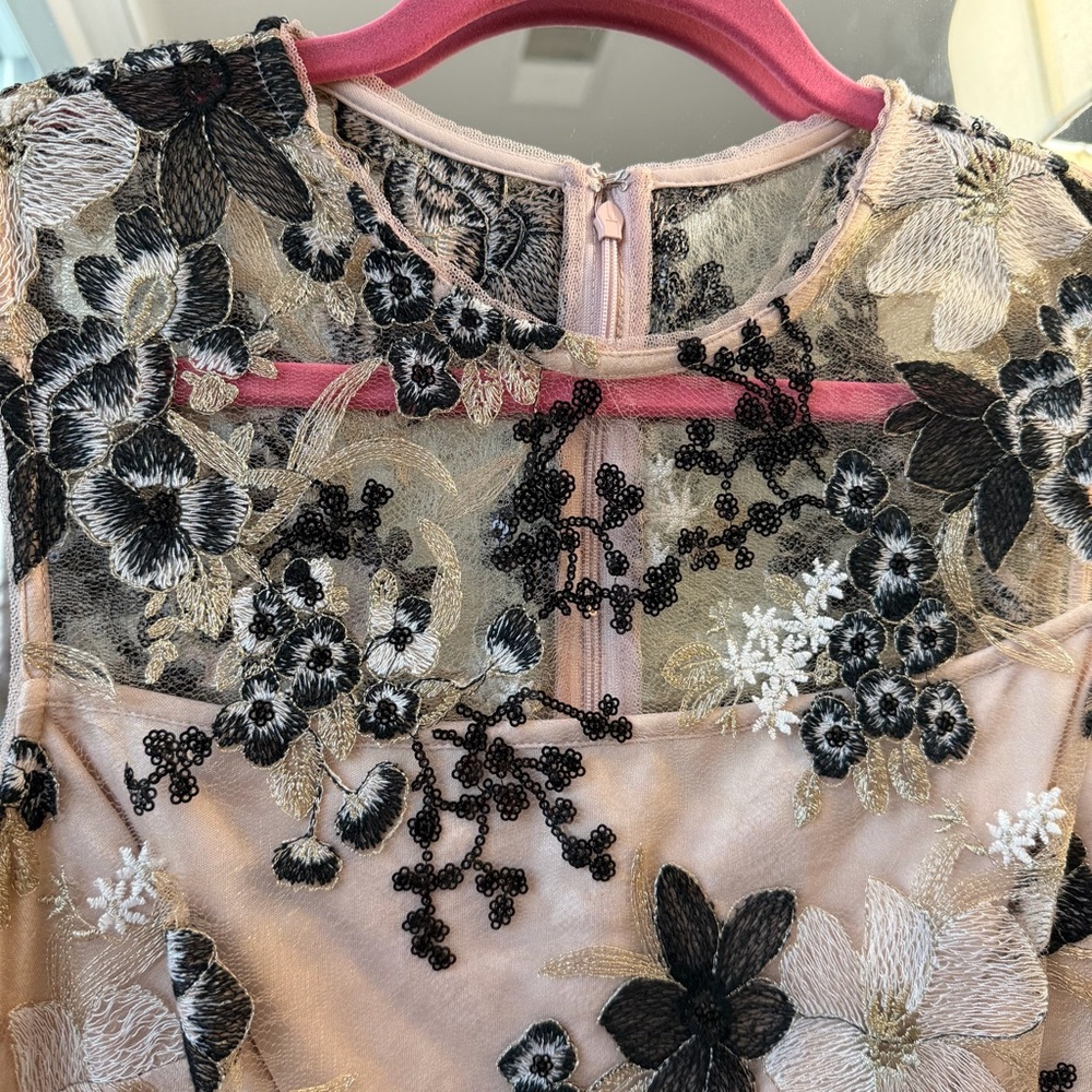 Calvin Klein Black and Cream Floral Midi Dress embroidered with sequins